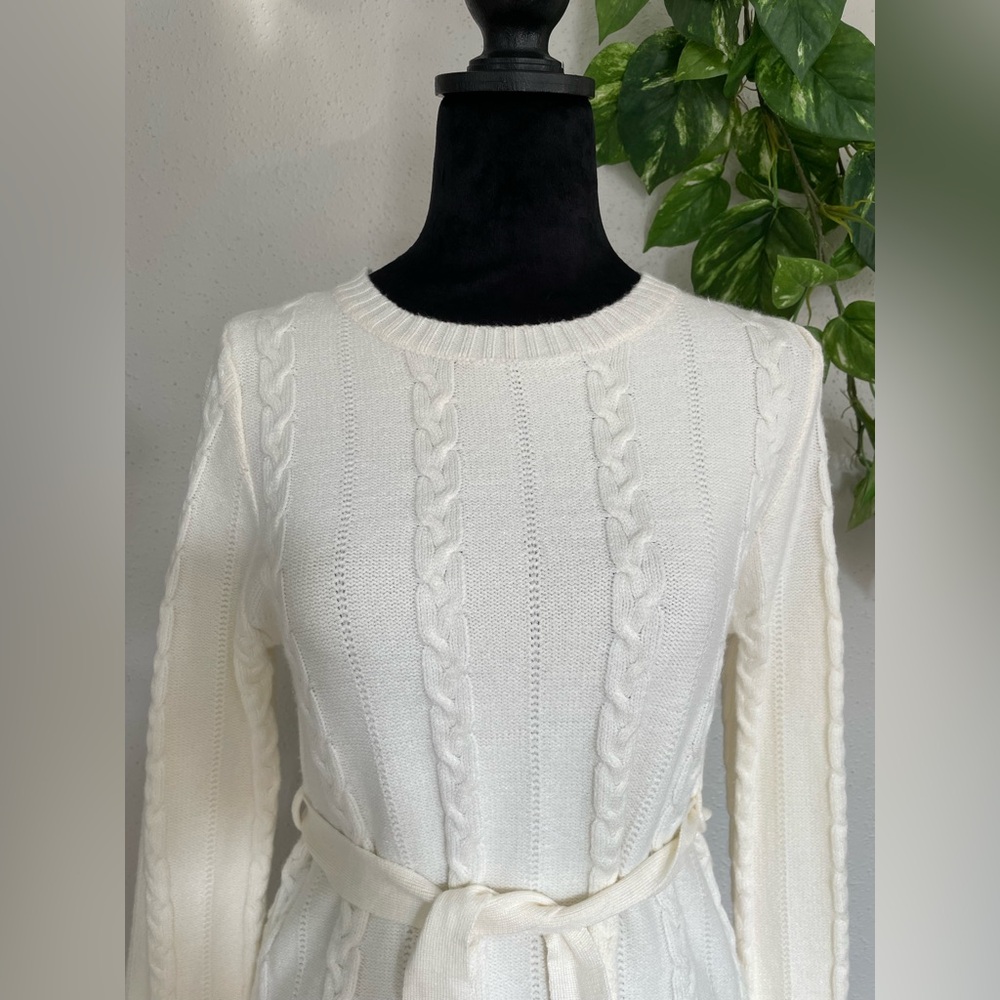 💖Sweet Stolies- Chic Cream Knit Long Sleeve Short Sweater Dress size 12 💫 - Picture 3 of 7